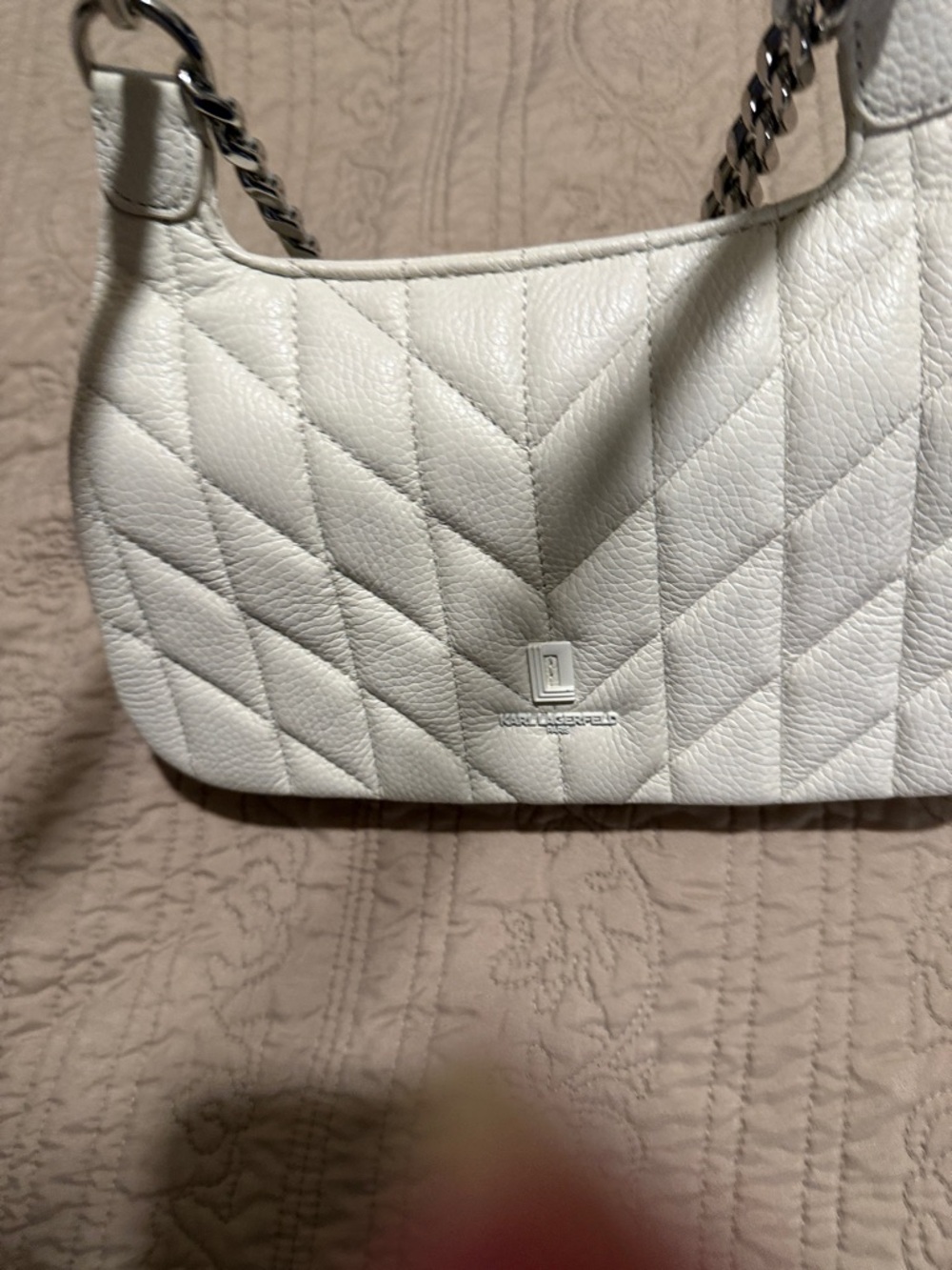 Karl Lagerfeld Quilted Cream Shoulder Bag with Silver Hardware - Picture 2 of 12